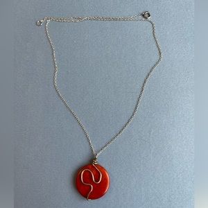 Artisanal necklace, orange/red and silver